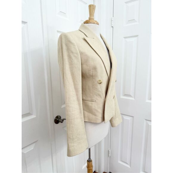 ALC Barely Beige Double Breasted River Crop Linen Blend Blazer Jacket Size 8 - Picture 2 of 5